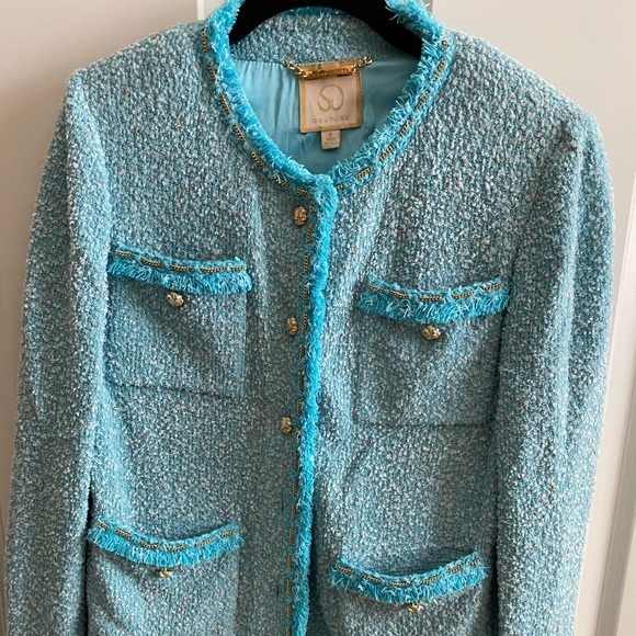John Couture Aqua Tweed Suit size Small
